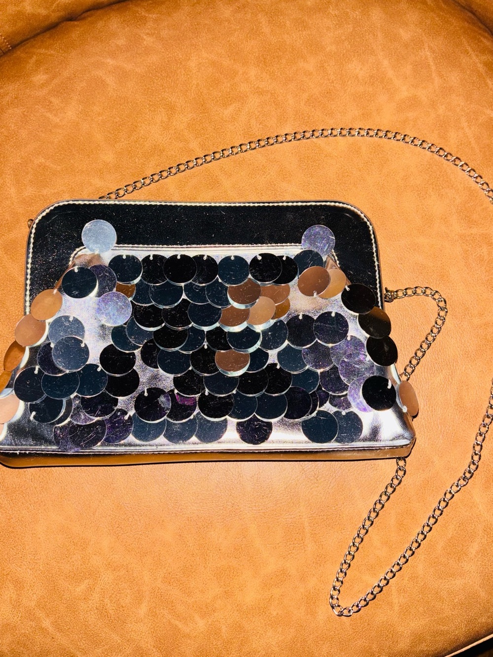 Nina Silver Sequin Chain Clutch
